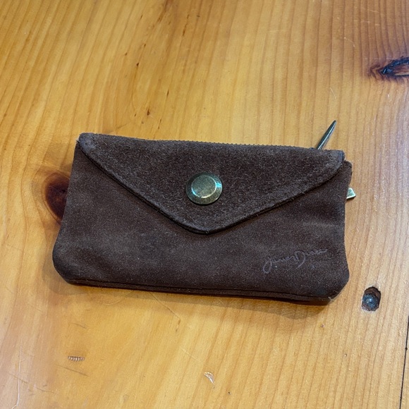 Junior Drake Handbags - JUNIOR DRAKE Cool Envelope Snap 6” x 3.25” Brown Suede Leather Coin Purse Wallet